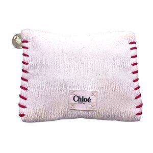 Chloé Parfum Canvas Coin Purse Makeup Case Gold Charm Red Stitching Chic Travel